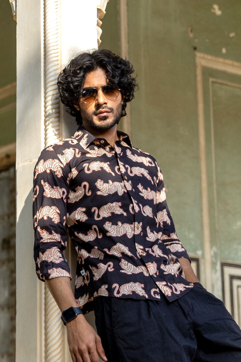 Black Anokhi Tiger Full Sleeve Shirt