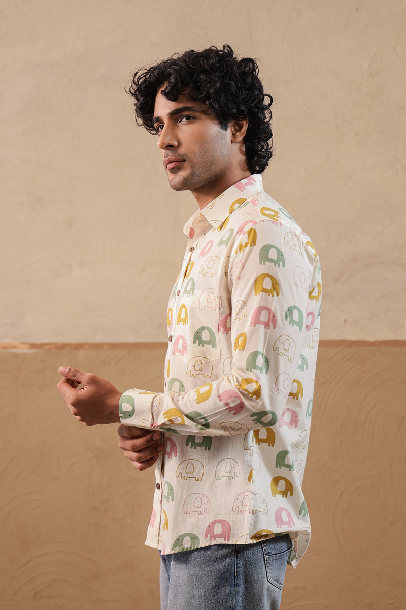 Multi Yellow Elephant Full Sleeve Shirt
