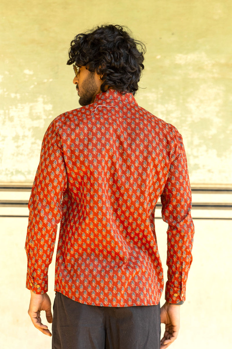 Red Ajrakh Paisley Buti Full Sleeve Shirt