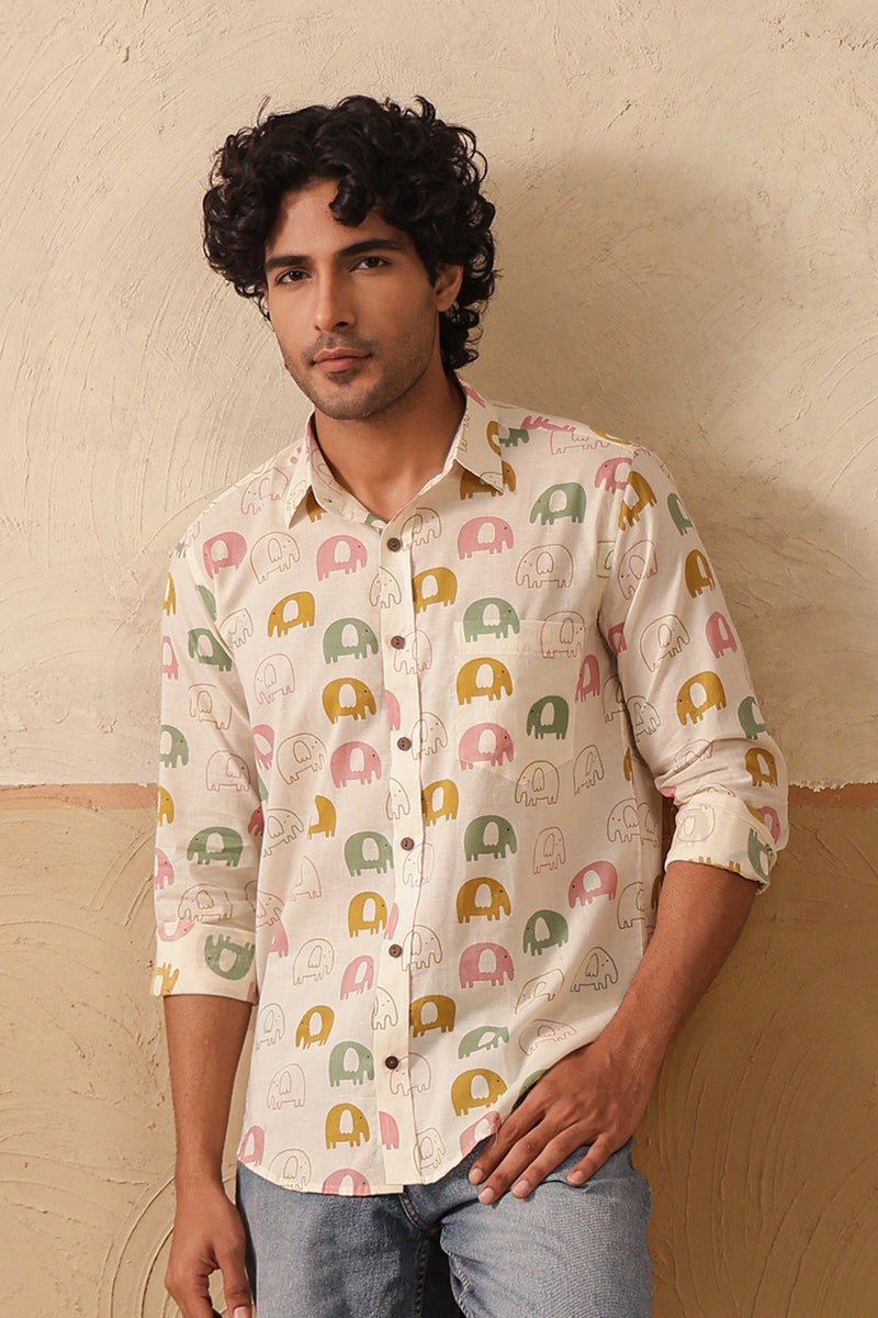 Multi Yellow Elephant Full Sleeve Shirt