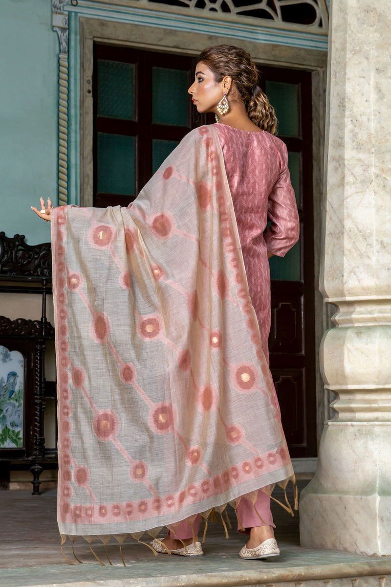 Pastel Red Diamond Chanderi Kurta Set