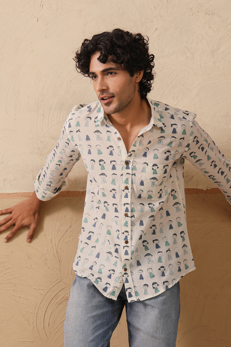 Blue Green Doodle Full Sleeve Shirt