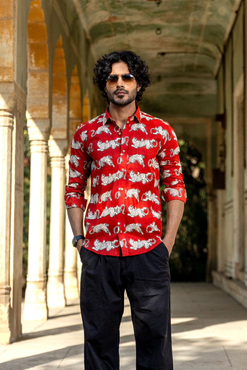 Red Anokhi Tiger Full Sleeve Shirt