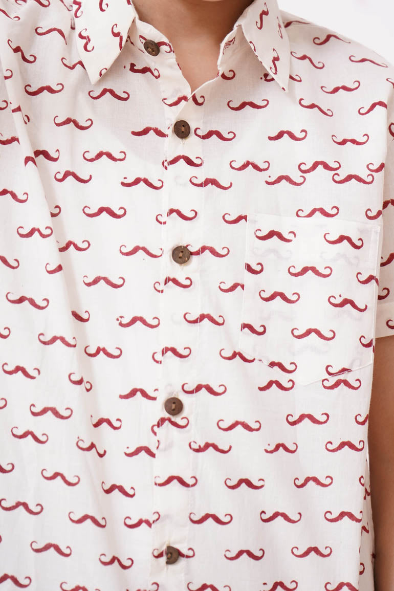 Maroon Moustache Print Shirt