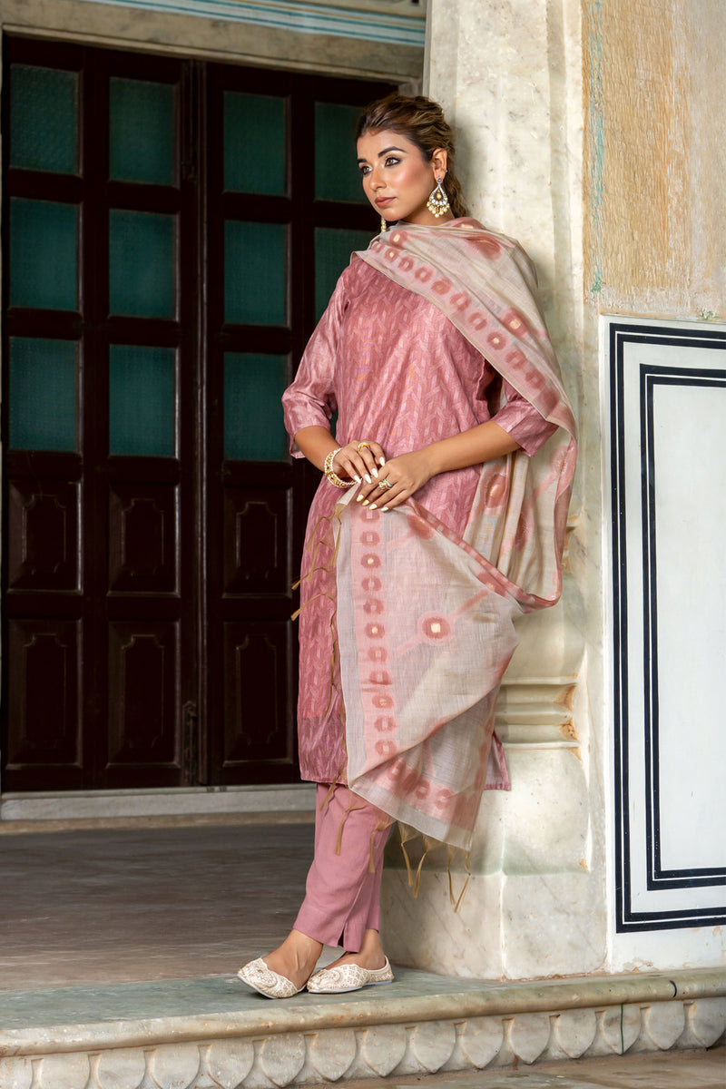 Pastel Red Diamond Chanderi Kurta Set