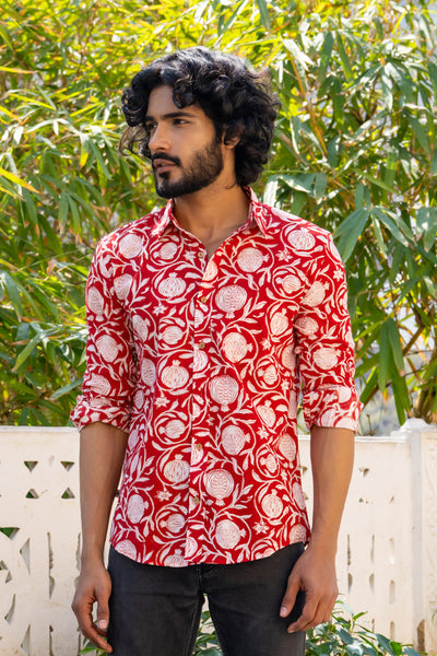 Red Floral Full Sleeve Shirt