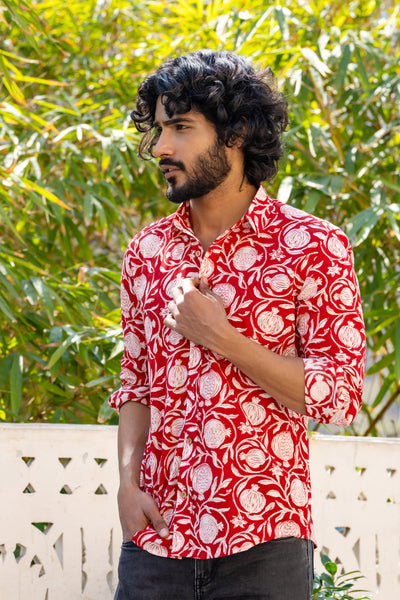Red Floral Full Sleeve Shirt