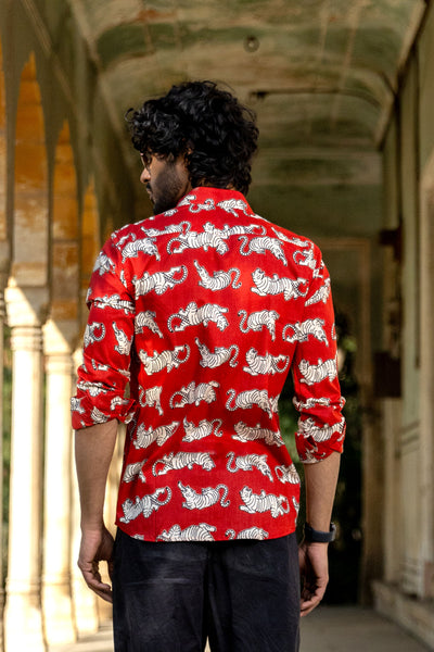 Red Anokhi Tiger Full Sleeve Shirt