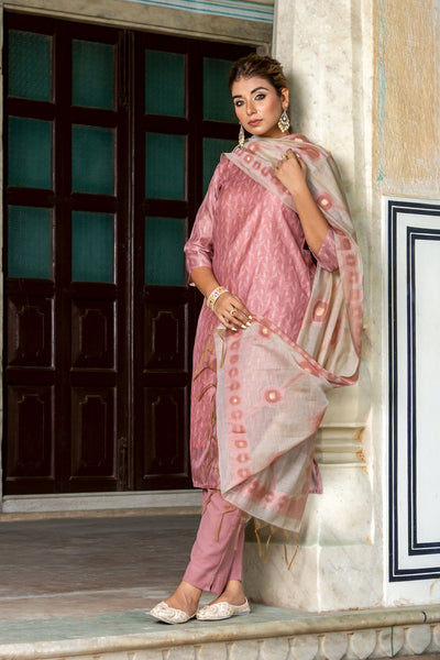 Pastel Red Diamond Chanderi Kurta Set