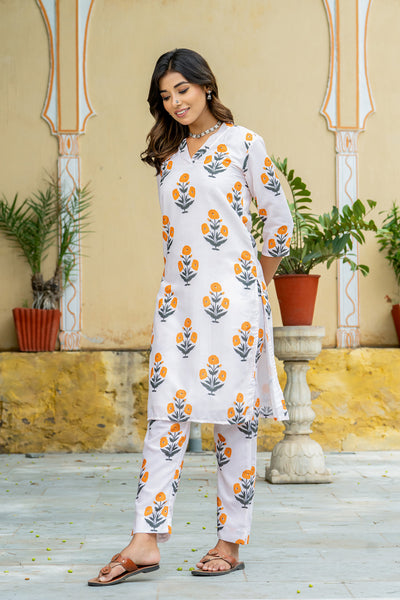 Off-White Orange Poppy Kurta set