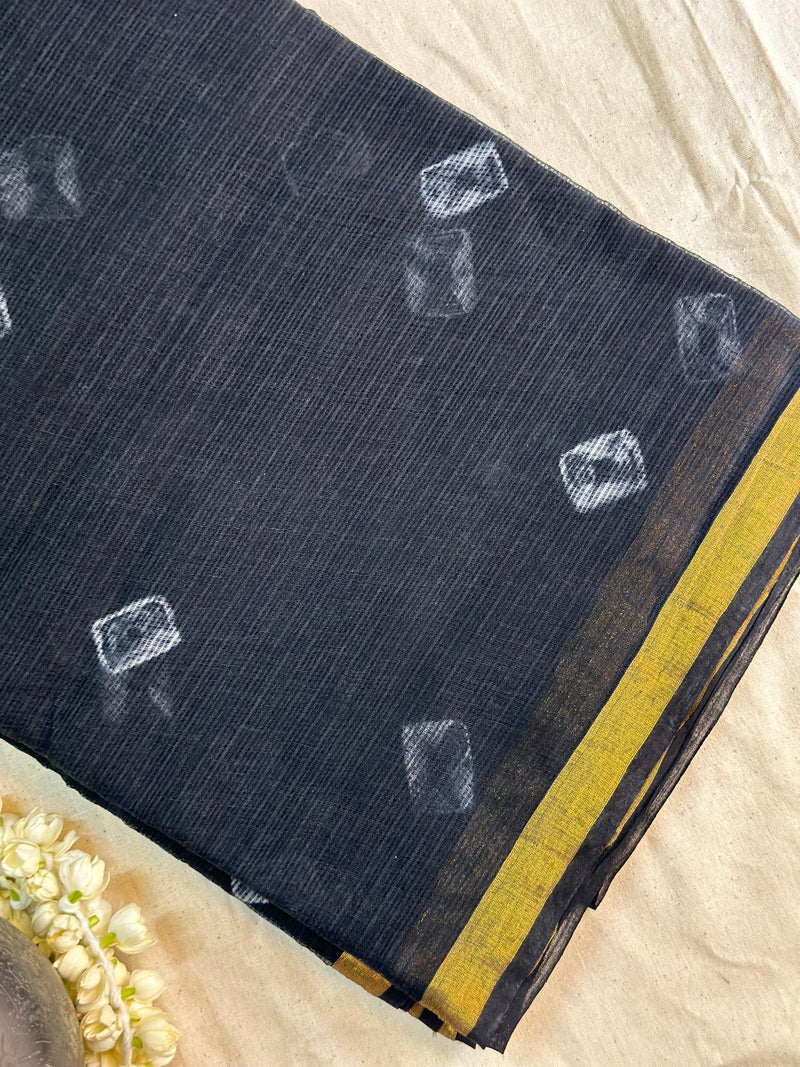 EXP - Kanmani Black with white Handblock print kota saree