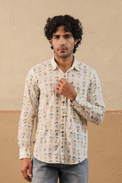 Brown Green Doodle Full Sleeve Shirt