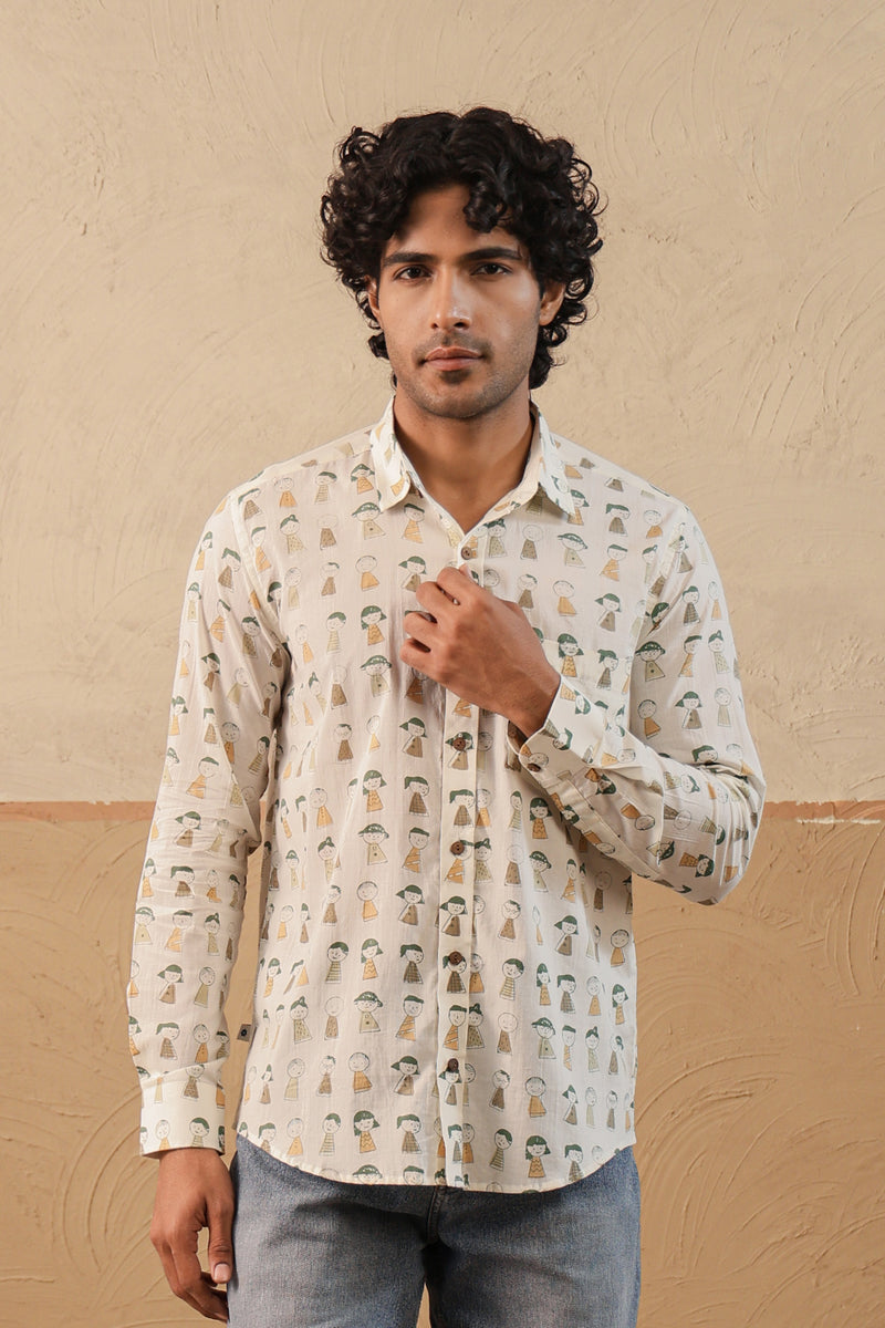 Brown Green Doodle Full Sleeve Shirt