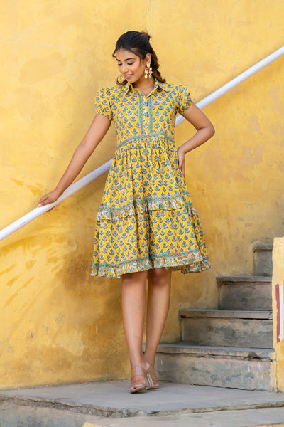 Sachi - Yellow Buti Midi Dress