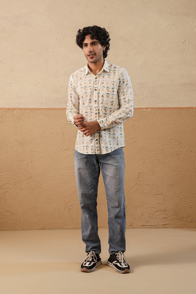 Brown Green Doodle Full Sleeve Shirt