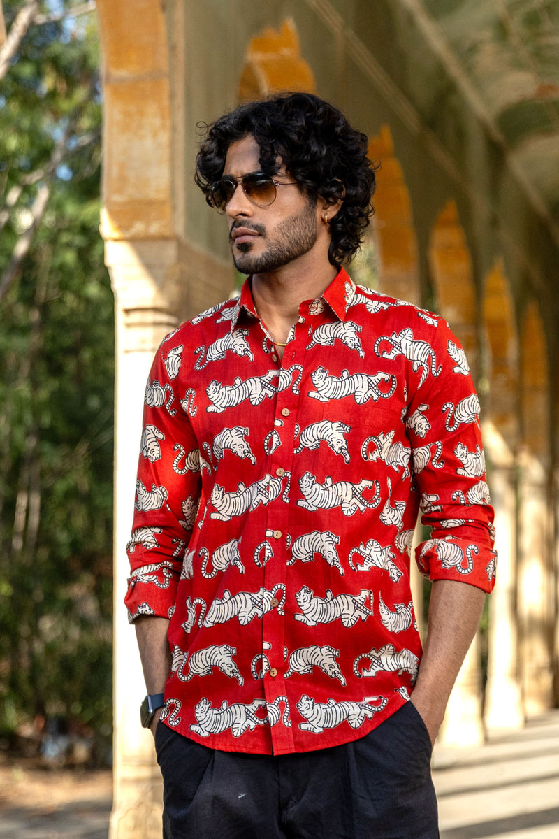 Red Anokhi Tiger Full Sleeve Shirt