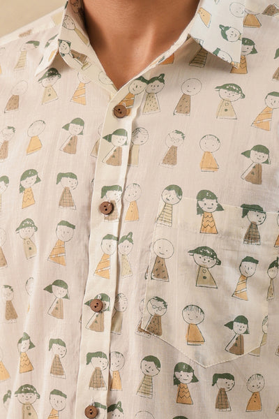 Brown Green Doodle Full Sleeve Shirt