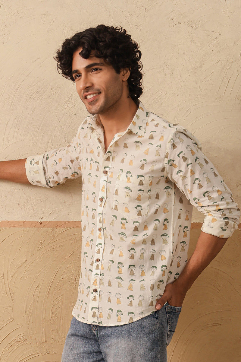 Brown Green Doodle Full Sleeve Shirt