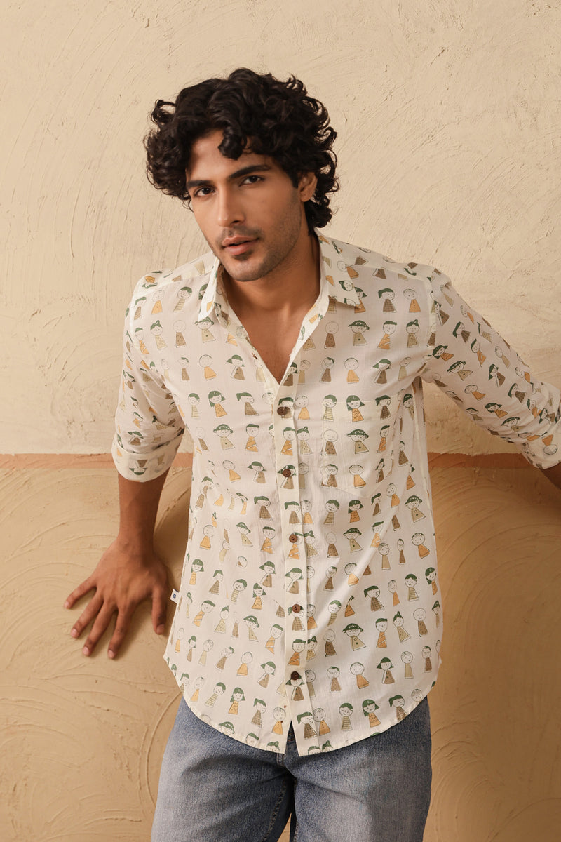 Brown Green Doodle Full Sleeve Shirt