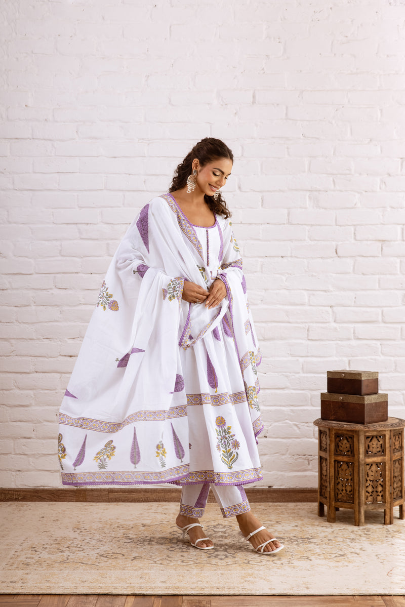 Haseena Purple Hand Block Anarkali Set