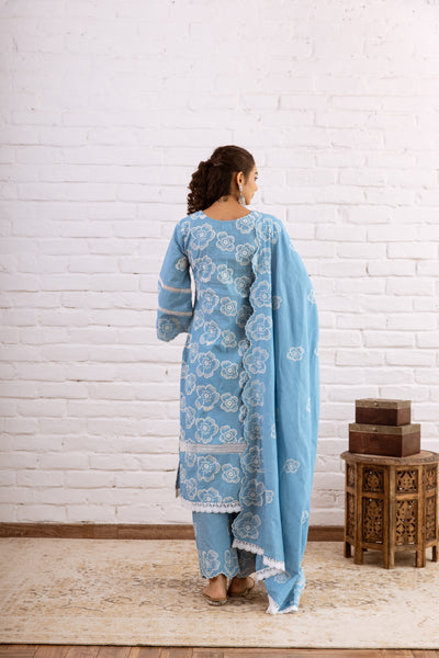 Zoori Turquoise Embroidery Kurta Set