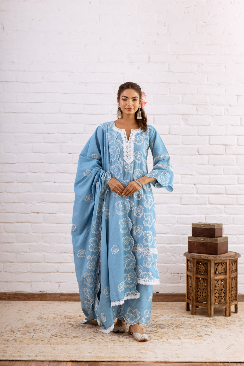 Zoori Turquoise Embroidery Kurta Set