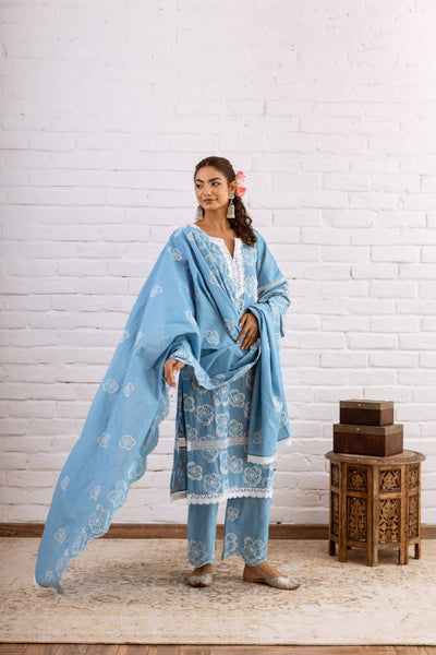 Zoori Turquoise Embroidery Kurta Set