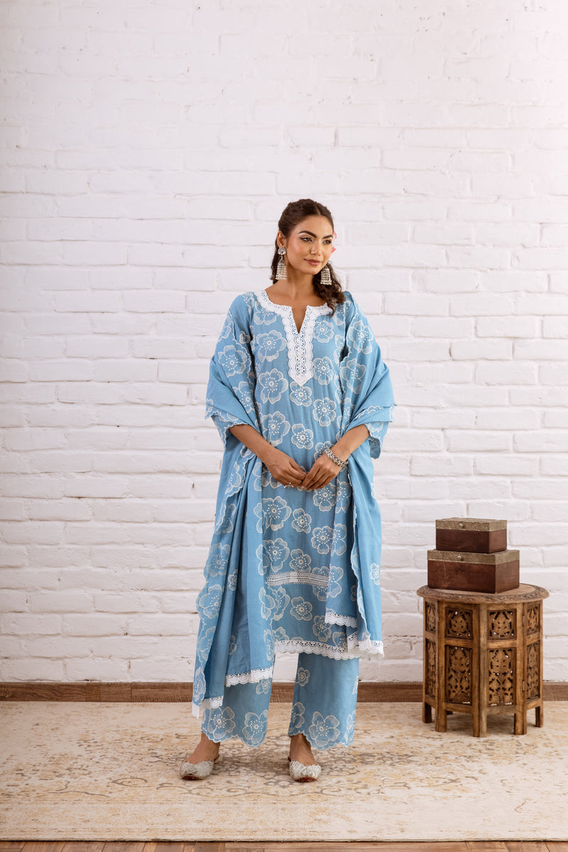 Zoori Turquoise Embroidery Kurta Set