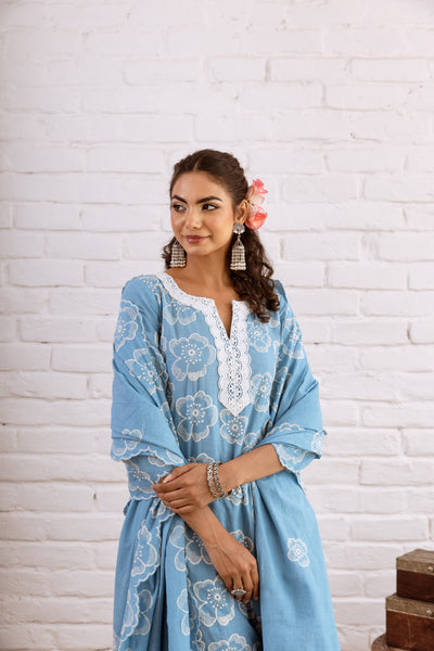 Zoori Turquoise Embroidery Kurta Set