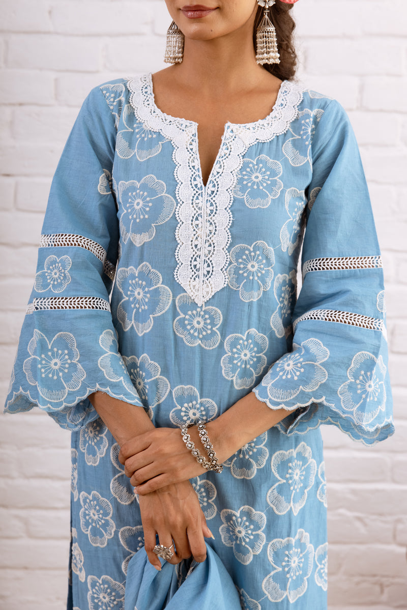 Zoori Turquoise Embroidery Kurta Set