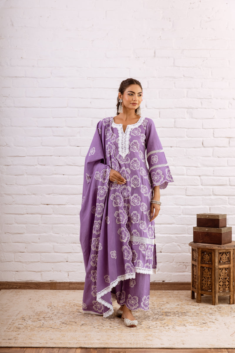 Zoori Purple Embroidery Kurta Set