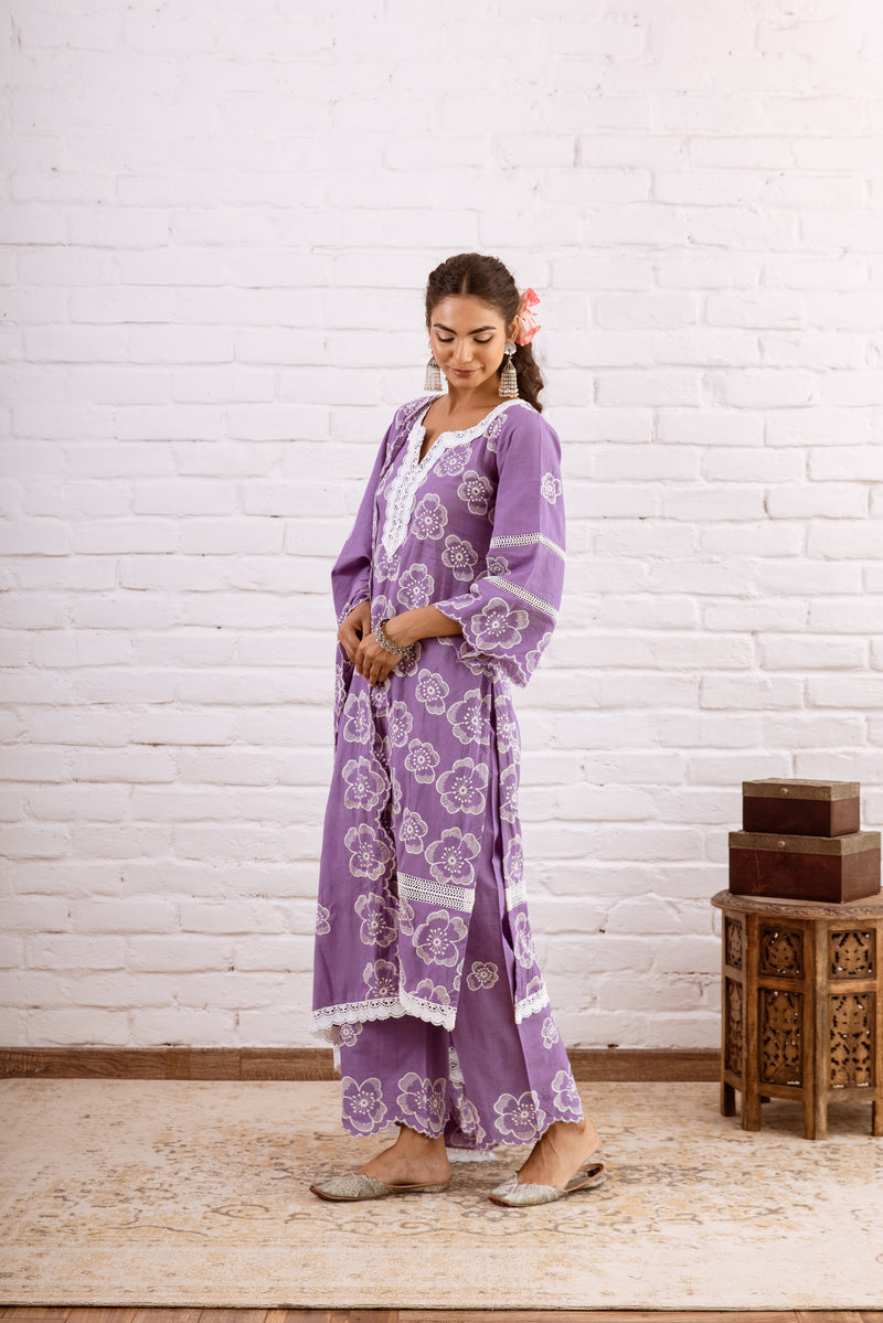 Zoori Purple Embroidery Kurta Set