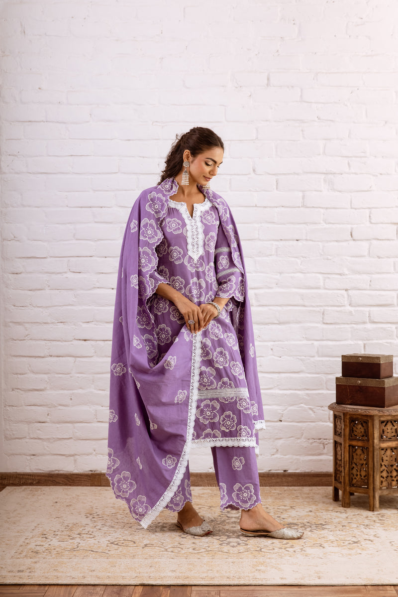 Zoori Purple Embroidery Kurta Set