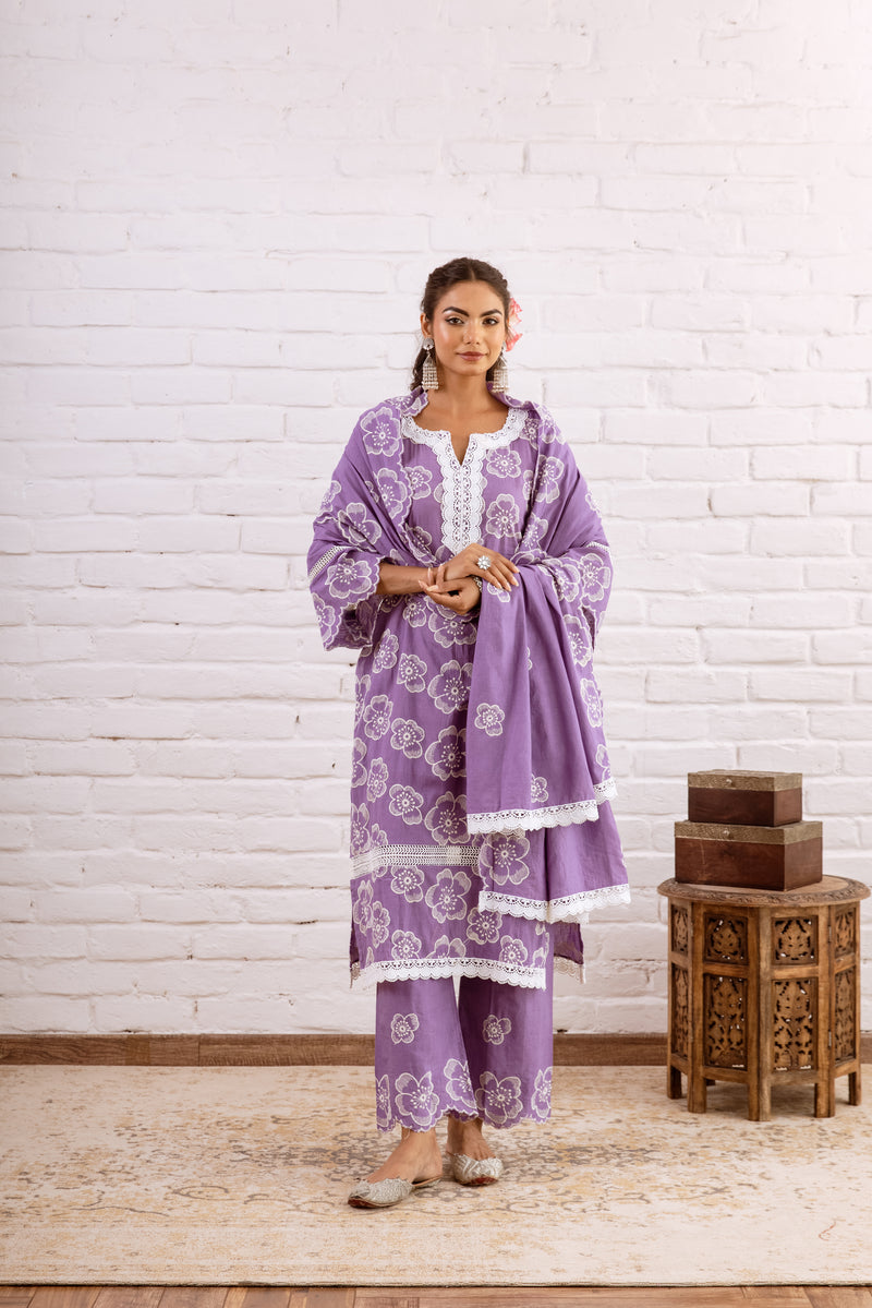 Zoori Purple Embroidery Kurta Set