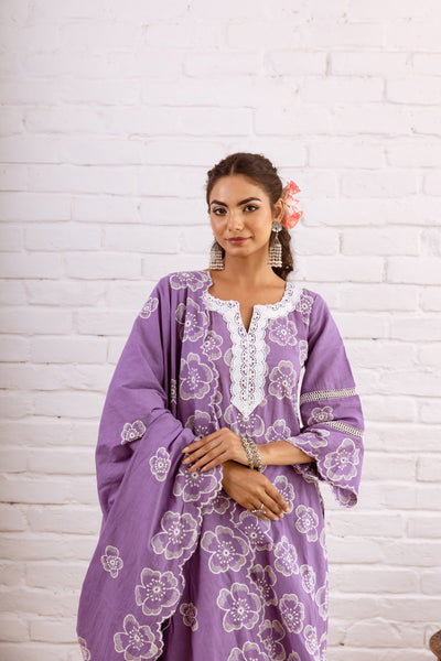 Zoori Purple Embroidery Kurta Set