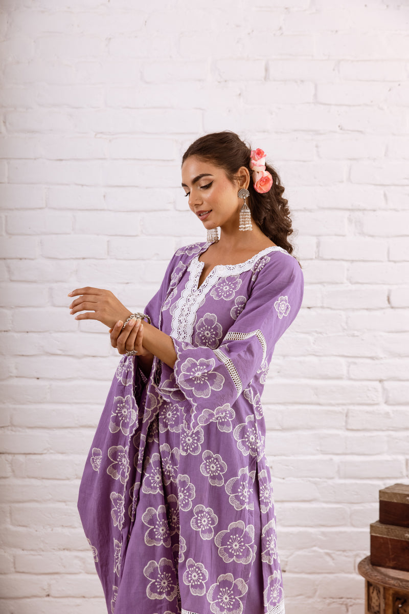 Zoori Purple Embroidery Kurta Set