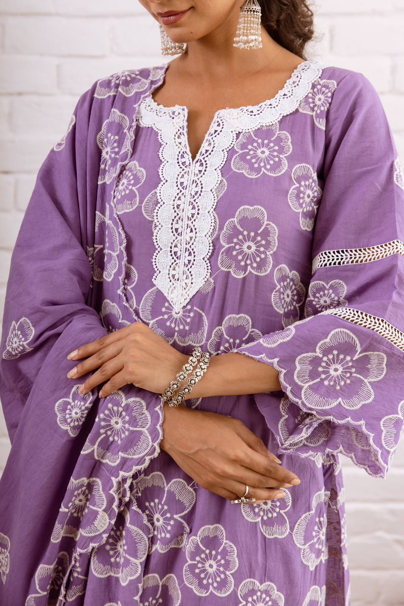 Zoori Purple Embroidery Kurta Set