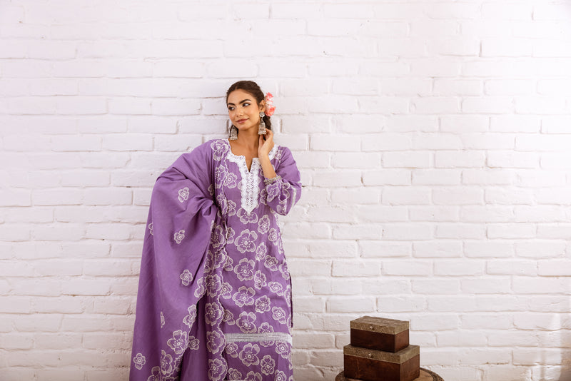 Zoori Purple Embroidery Kurta Set