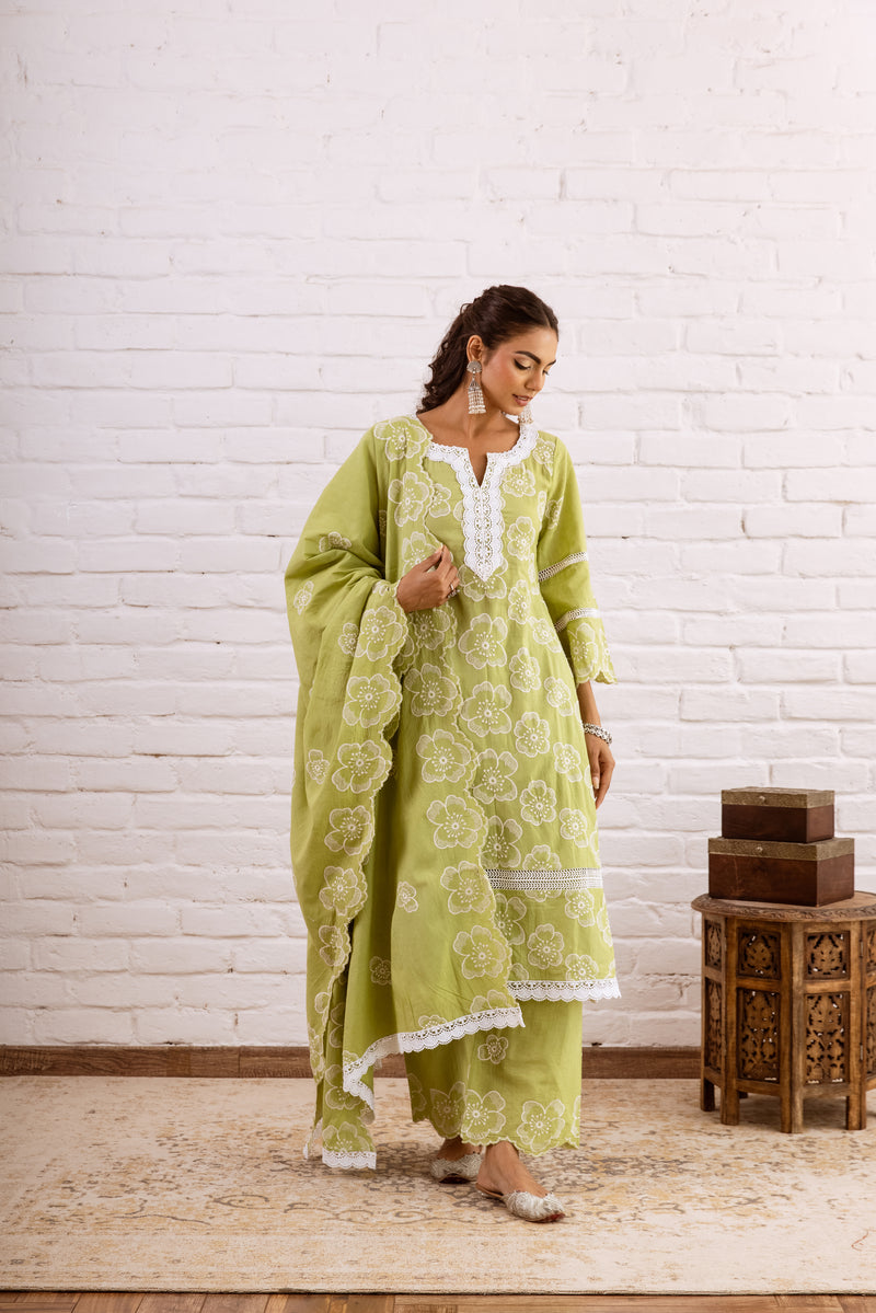 Zoori Lime Green Embroidery Kurta Set