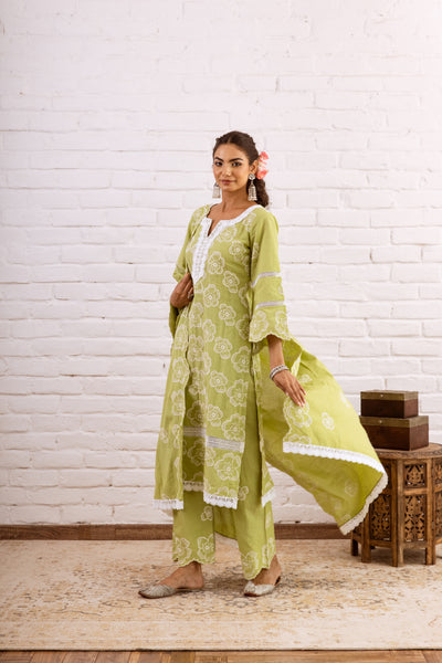 Zoori Lime Green Embroidery Kurta Set