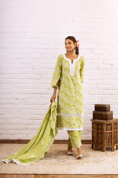 Zoori Lime Green Embroidery Kurta Set