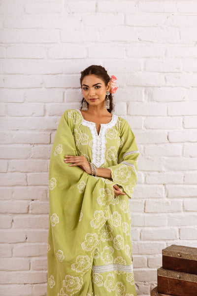 Zoori Lime Green Embroidery Kurta Set