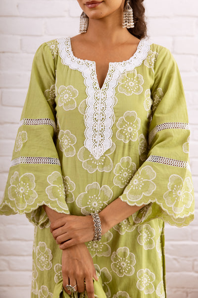 Zoori Lime Green Embroidery Kurta Set