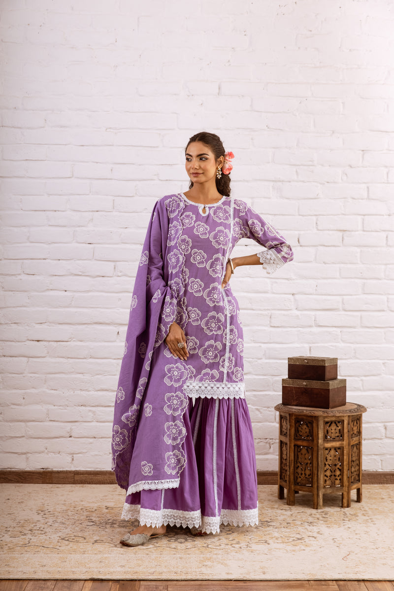 Zoori Purple Embroidery Gharara Set