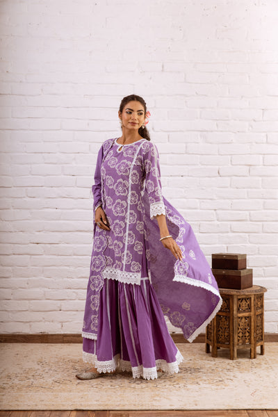 Zoori Purple Embroidery Gharara Set