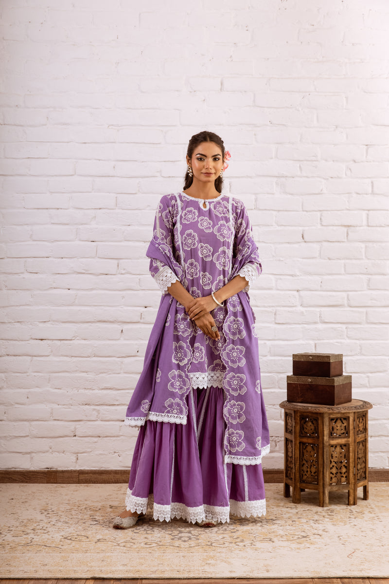 Zoori Purple Embroidery Gharara Set