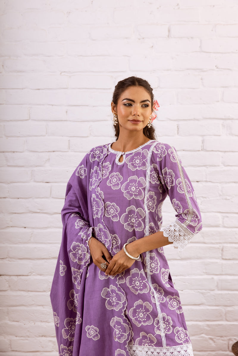 Zoori Purple Embroidery Gharara Set