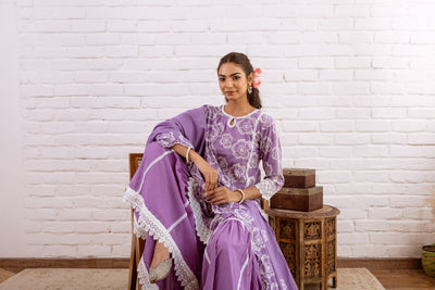 Zoori Purple Embroidery Gharara Set