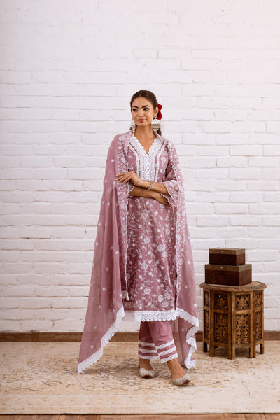 Zoori Mauve Kota Doriya Embroidery Set