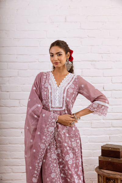 Zoori Mauve Kota Doriya Embroidery Set